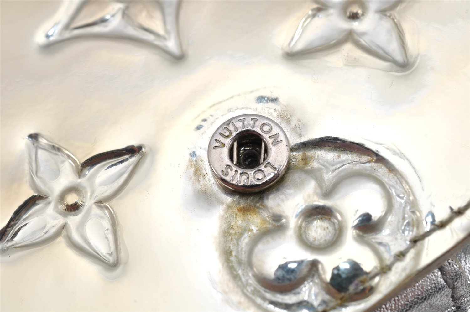 Auth Louis Vuitton Monogram Miroir Agenda PM Notebook Cover R20963 Silver 2369K