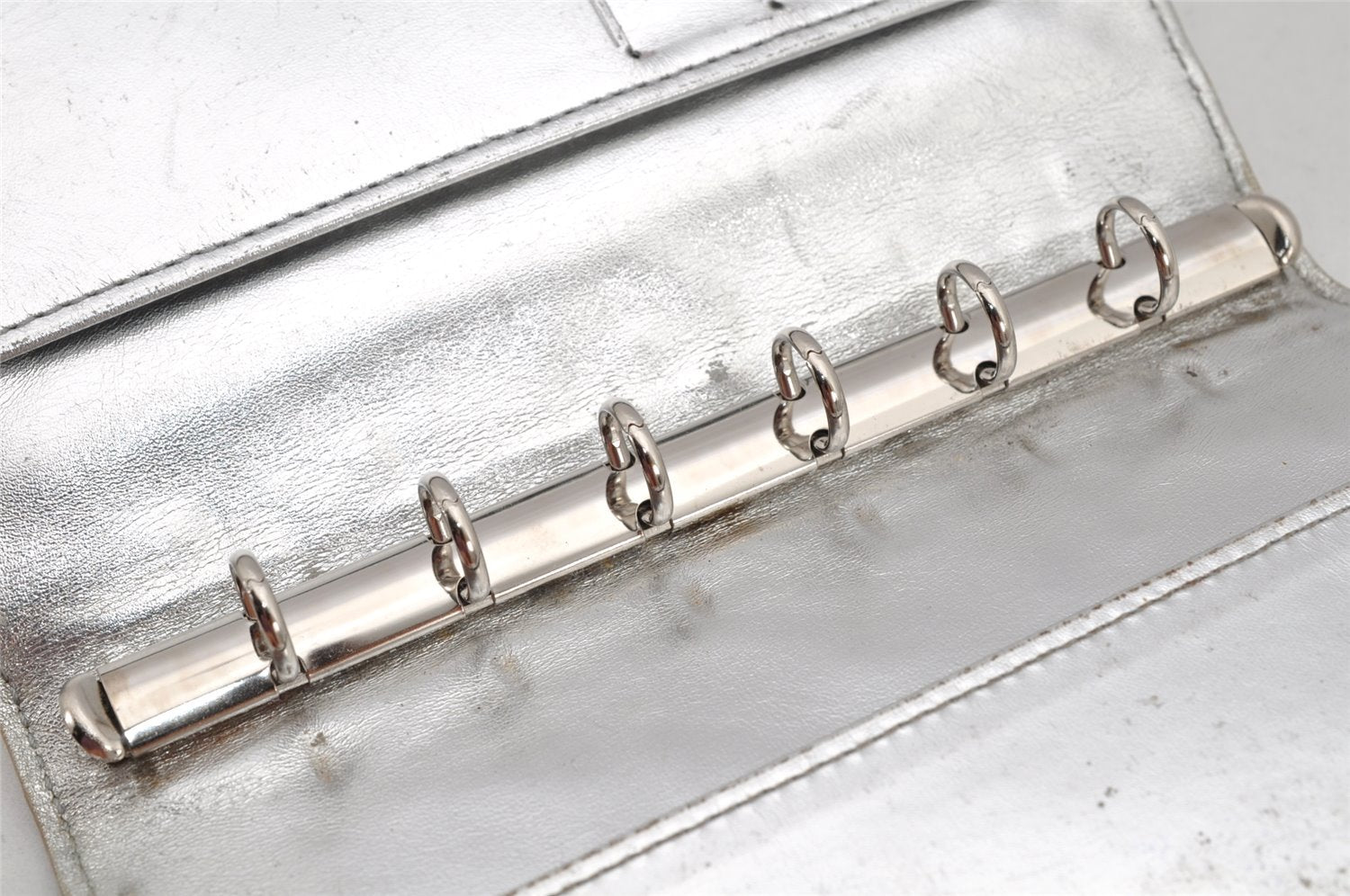 Auth Louis Vuitton Monogram Miroir Agenda PM Notebook Cover R20963 Silver 2369K