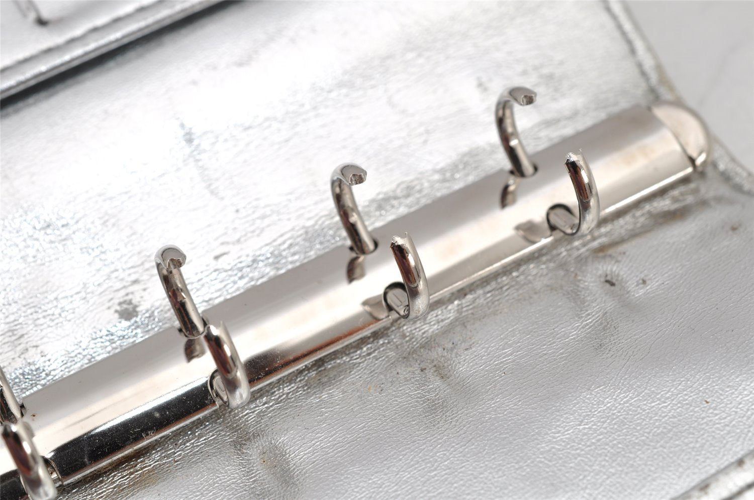 Auth Louis Vuitton Monogram Miroir Agenda PM Notebook Cover R20963 Silver 2369K