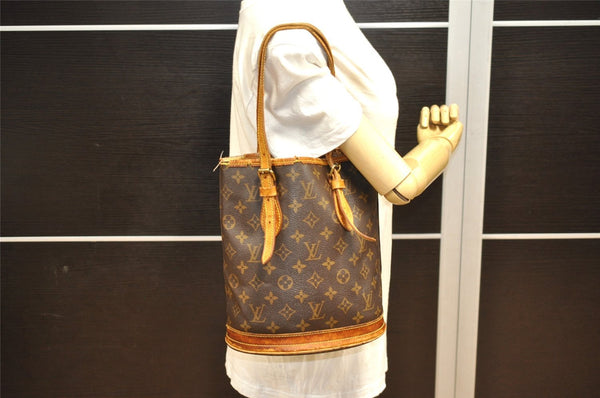Authentic Louis Vuitton Monogram Bucket PM Shoulder Tote Bag M42238 LV 2370J