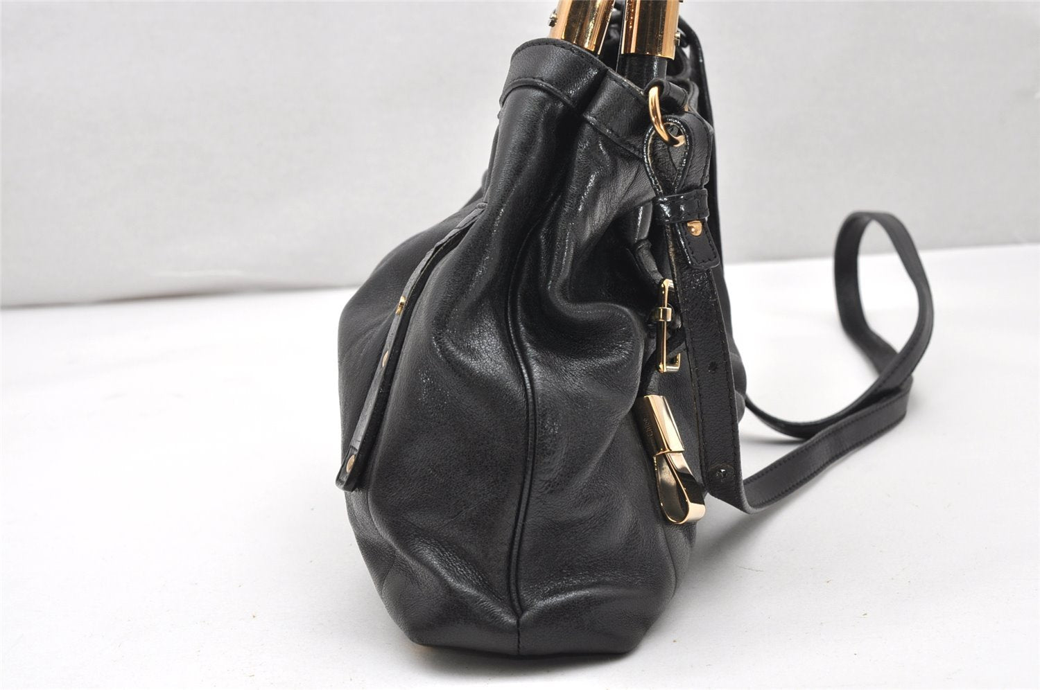 Authentic Chloe Vintage Victoria 2Way Shoulder Tote Bag Leather Black 2376K