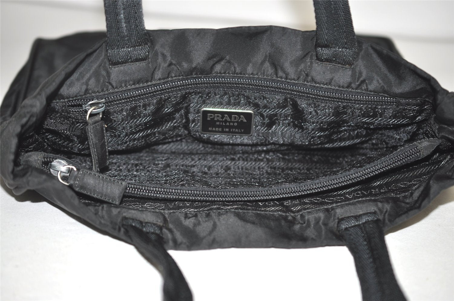 Authentic PRADA Vintage Nylon Tessuto Leather Shoulder Hand Bag Black 2379I