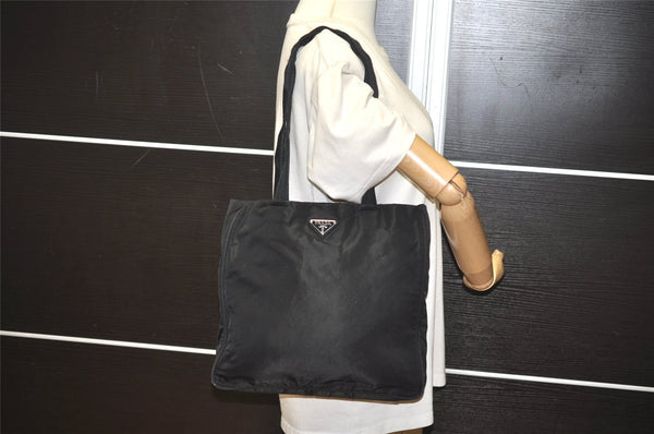 Authentic PRADA Vintage Nylon Tessuto Leather Shoulder Hand Bag Black 2379I