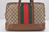 Authentic GUCCI Web Sherry Line Hand Tote Bag GG Canvas Leather Brown 2379K