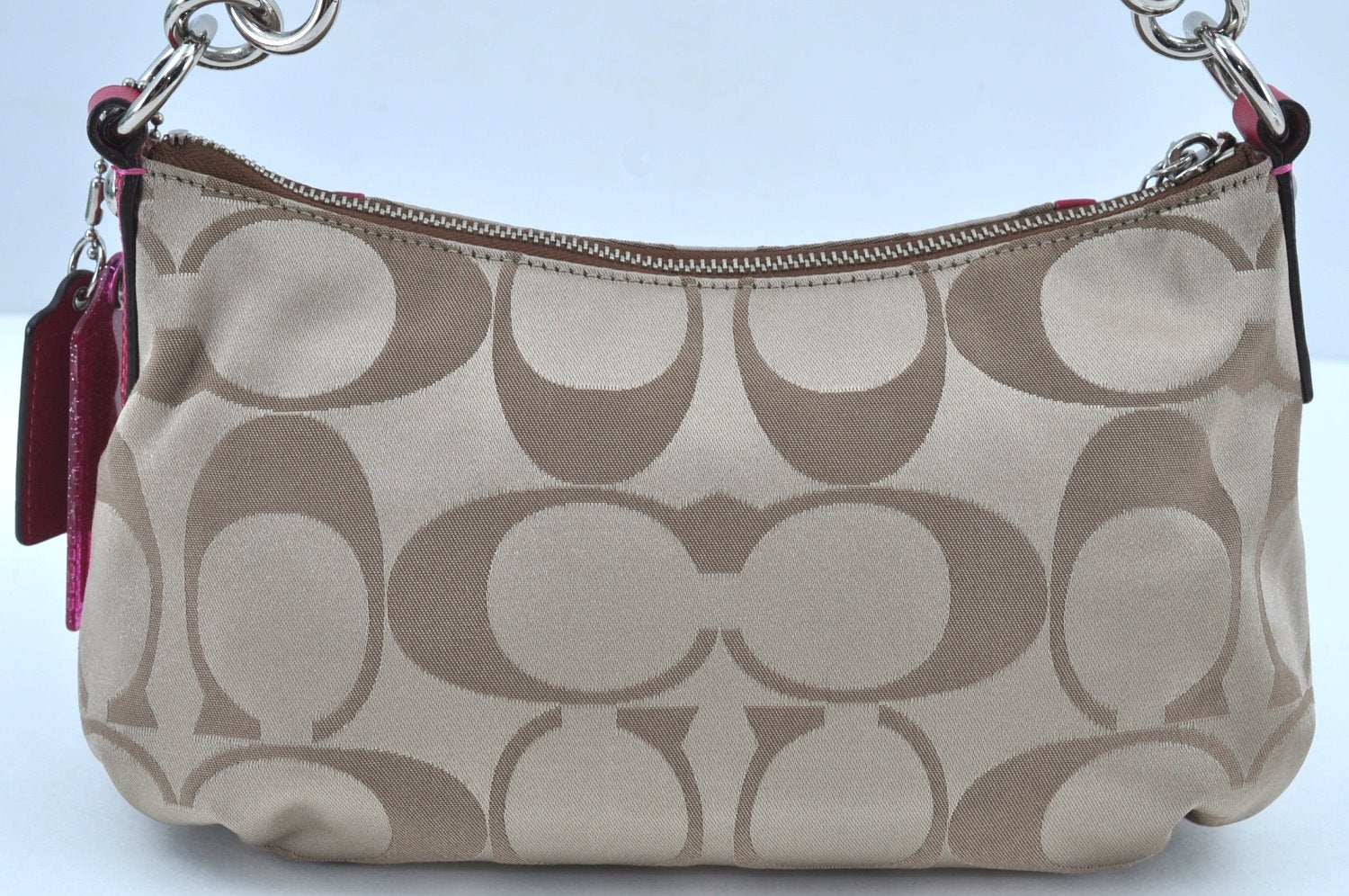 Authentic COACH Signature 2Way Shoulder Bag Canvas Leather F15707 Beige 2380I