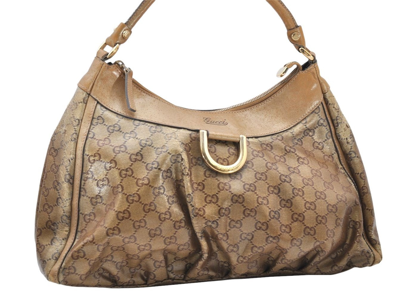 Authentic GUCCI GG Crystal Abbey Shoulder Bag GG PVC Leather 189833 Gold 2381K