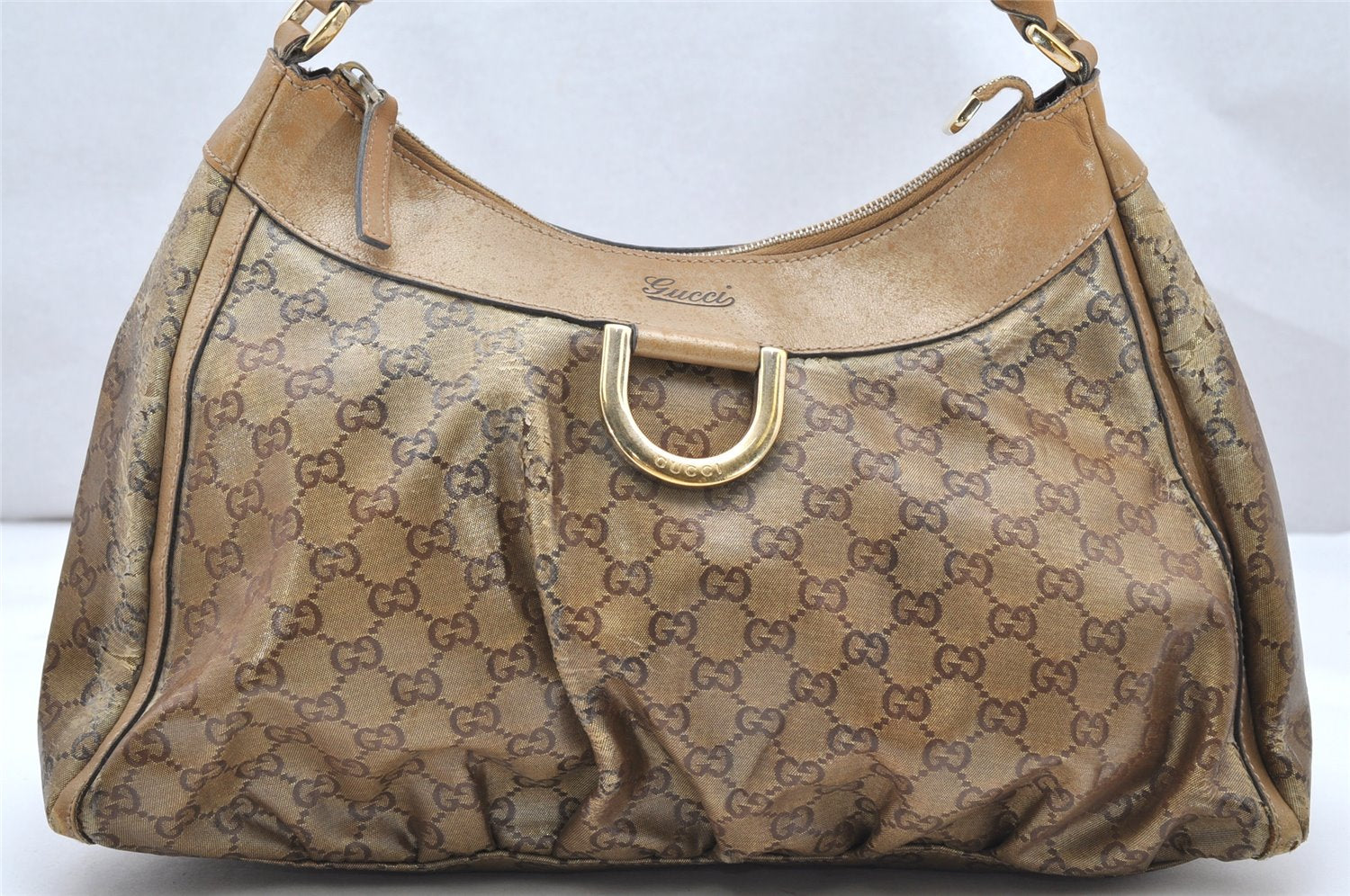 Authentic GUCCI GG Crystal Abbey Shoulder Bag GG PVC Leather 189833 Gold 2381K