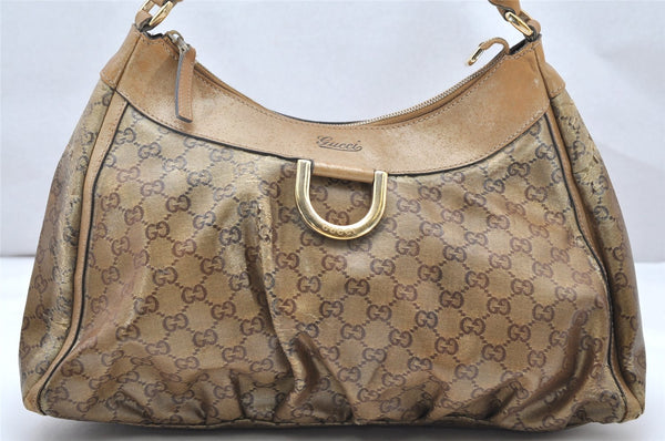 Authentic GUCCI GG Crystal Abbey Shoulder Bag GG PVC Leather 189833 Gold 2381K