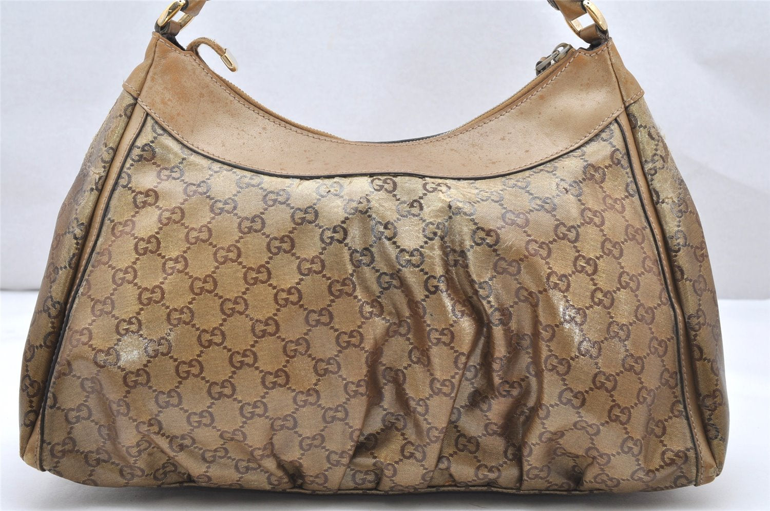 Authentic GUCCI GG Crystal Abbey Shoulder Bag GG PVC Leather 189833 Gold 2381K