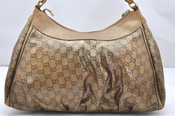 Authentic GUCCI GG Crystal Abbey Shoulder Bag GG PVC Leather 189833 Gold 2381K