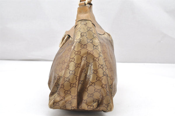 Authentic GUCCI GG Crystal Abbey Shoulder Bag GG PVC Leather 189833 Gold 2381K