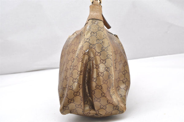 Authentic GUCCI GG Crystal Abbey Shoulder Bag GG PVC Leather 189833 Gold 2381K