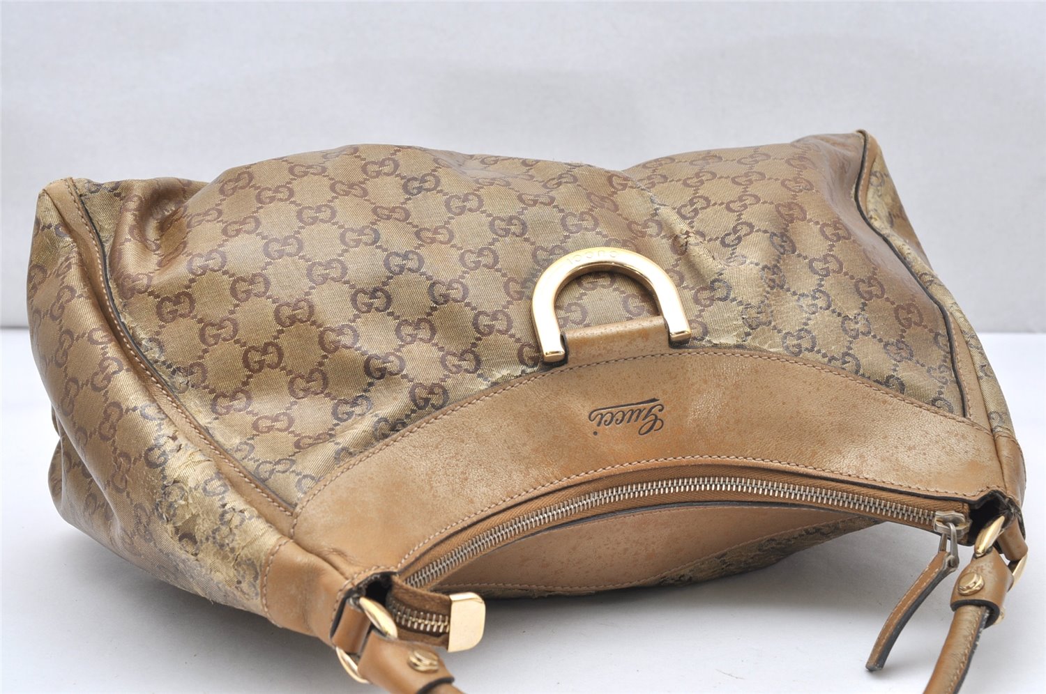 Authentic GUCCI GG Crystal Abbey Shoulder Bag GG PVC Leather 189833 Gold 2381K