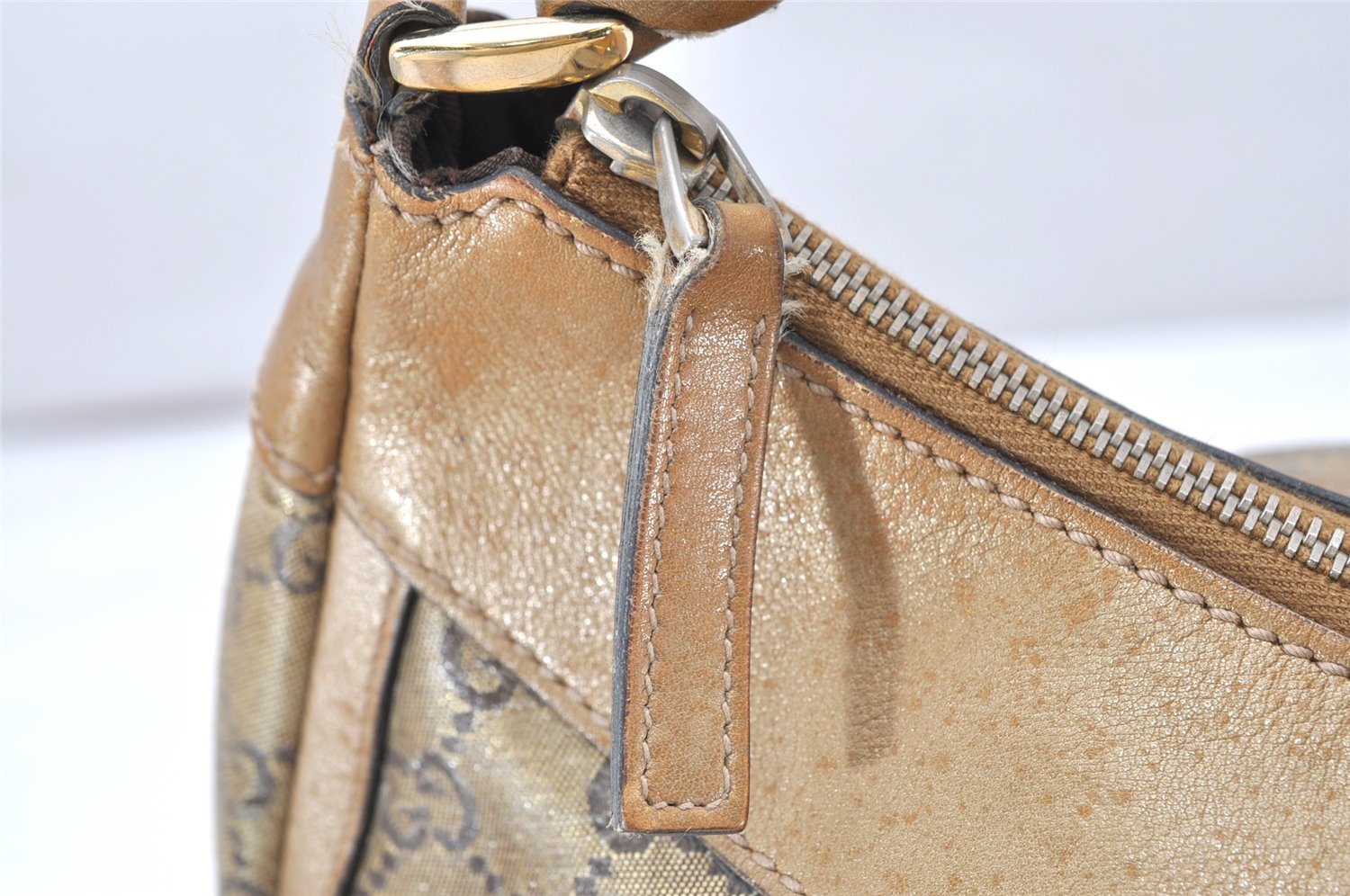 Authentic GUCCI GG Crystal Abbey Shoulder Bag GG PVC Leather 189833 Gold 2381K
