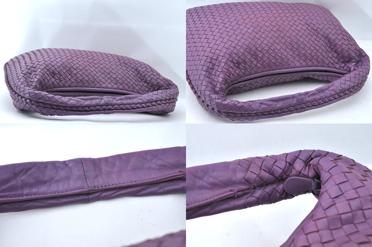 Authentic BOTTEGA VENETA Intrecciato Leather Shoulder Bag Purple 2381M
