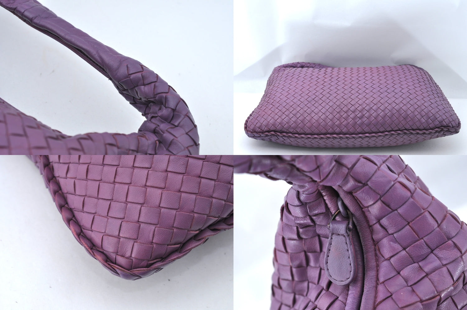 Authentic BOTTEGA VENETA Intrecciato Leather Shoulder Bag Purple 2381M