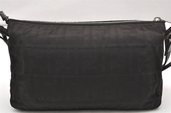 Authentic FENDI Zucca Shoulder Hand Bag Purse Nylon Leather Dark Brown 2383K