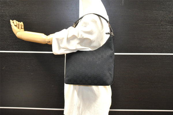 Authentic GUCCI Shoulder Hand Bag Purse GG Canvas Leather 0000602 Black 2384I