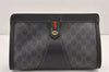 Authentic GUCCI Web Sherry Line Clutch Hand Bag Purse GG PVC Leather Black 2385K