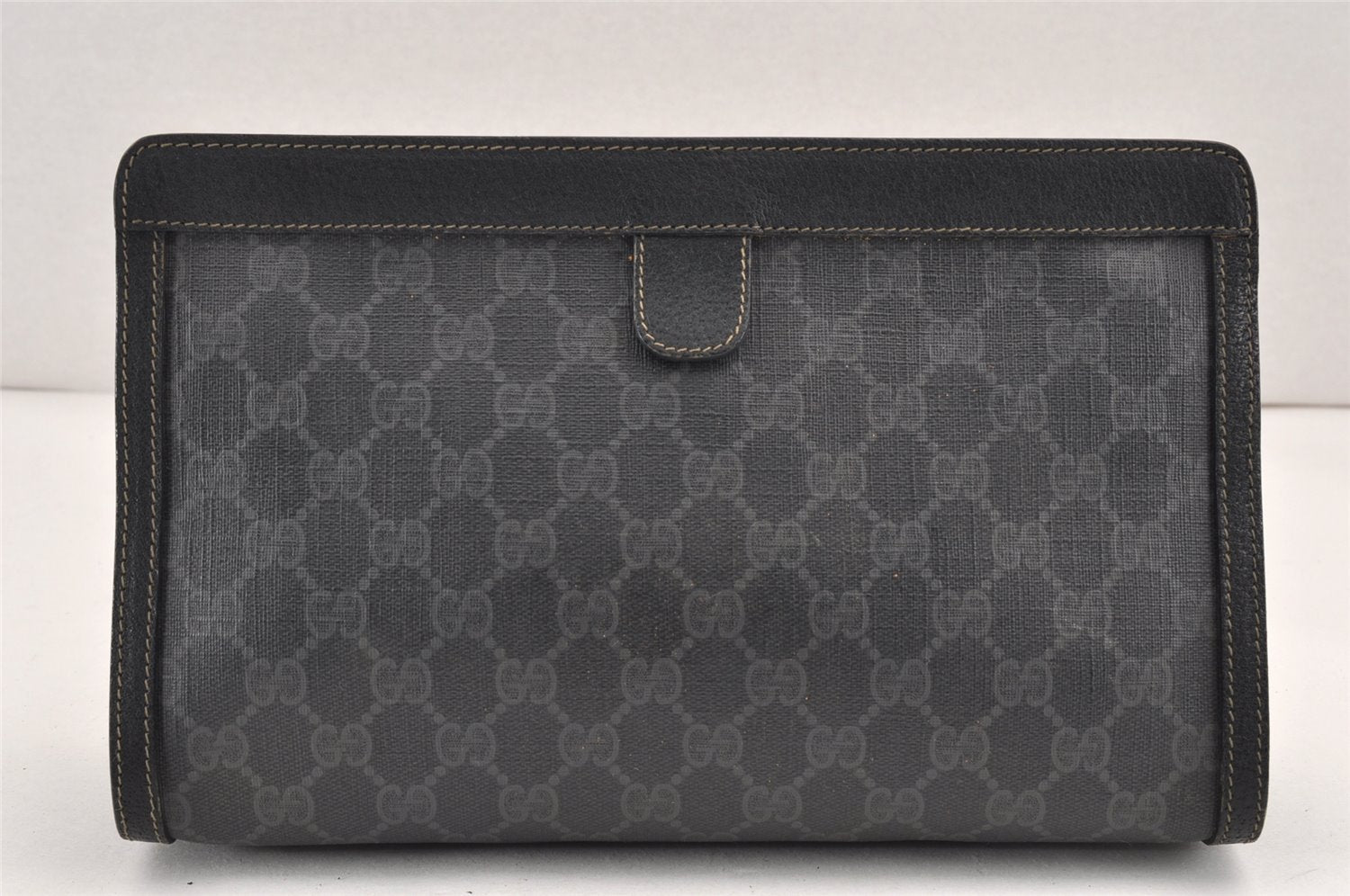 Authentic GUCCI Web Sherry Line Clutch Hand Bag Purse GG PVC Leather Black 2385K