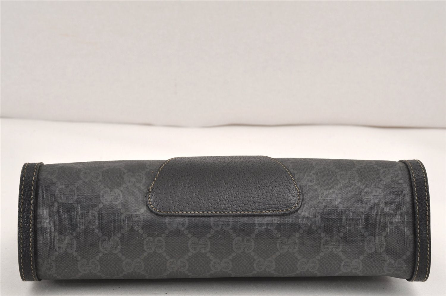 Authentic GUCCI Web Sherry Line Clutch Hand Bag Purse GG PVC Leather Black 2385K