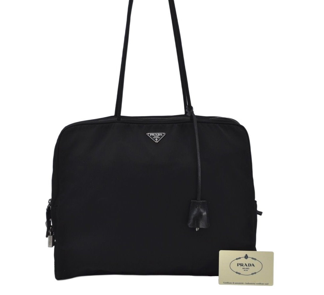 Authentic PRADA Vintage Nylon Leather Shoulder Bag BR0613 Black 2386I