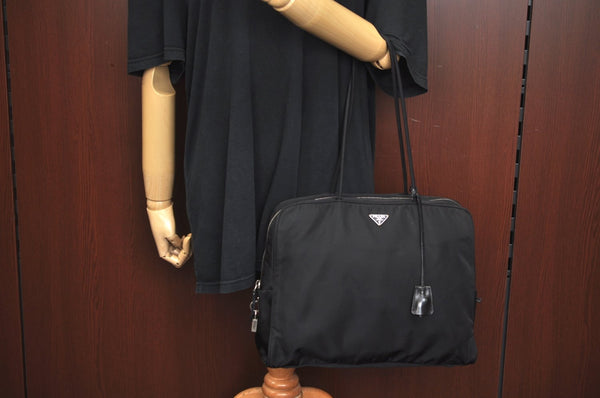 Authentic PRADA Vintage Nylon Leather Shoulder Bag BR0613 Black 2386I