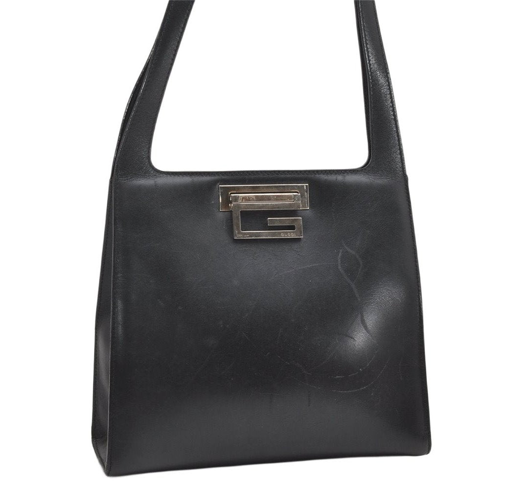 Authentic GUCCI Vintage Shoulder Hand Bag Leather Black Junk 2386K