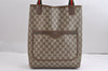 Authentic GUCCI Web Sherry Line Shoulder Tote Bag GG PVC Leather Brown 2389J