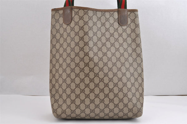 Authentic GUCCI Web Sherry Line Shoulder Tote Bag GG PVC Leather Brown 2389J