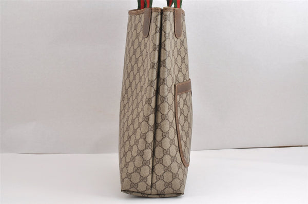 Authentic GUCCI Web Sherry Line Shoulder Tote Bag GG PVC Leather Brown 2389J