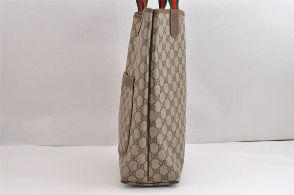 Authentic GUCCI Web Sherry Line Shoulder Tote Bag GG PVC Leather Brown 2389J