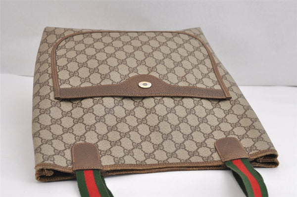 Authentic GUCCI Web Sherry Line Shoulder Tote Bag GG PVC Leather Brown 2389J