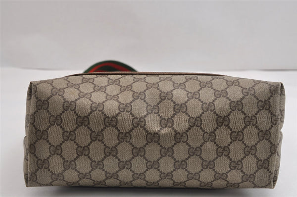 Authentic GUCCI Web Sherry Line Shoulder Tote Bag GG PVC Leather Brown 2389J