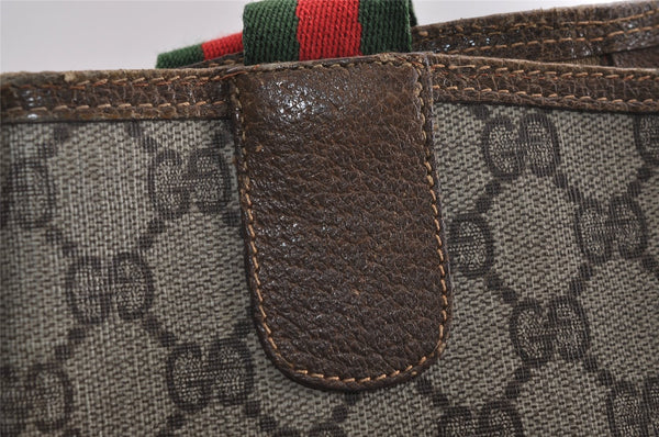 Authentic GUCCI Web Sherry Line Shoulder Tote Bag GG PVC Leather Brown 2389J
