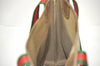 Authentic GUCCI Web Sherry Line Shoulder Tote Bag GG PVC Leather Brown 2389J