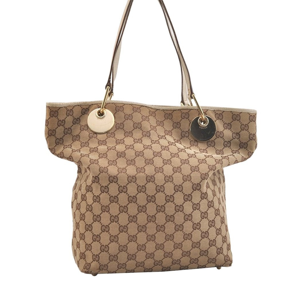 Authentic GUCCI Eclipse Shoulder Tote Bag GG Canvas Leather 120836 Brown 2389K