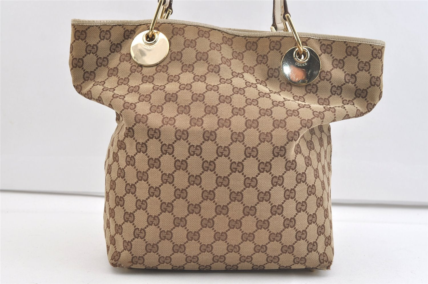 Authentic GUCCI Eclipse Shoulder Tote Bag GG Canvas Leather 120836 Brown 2389K