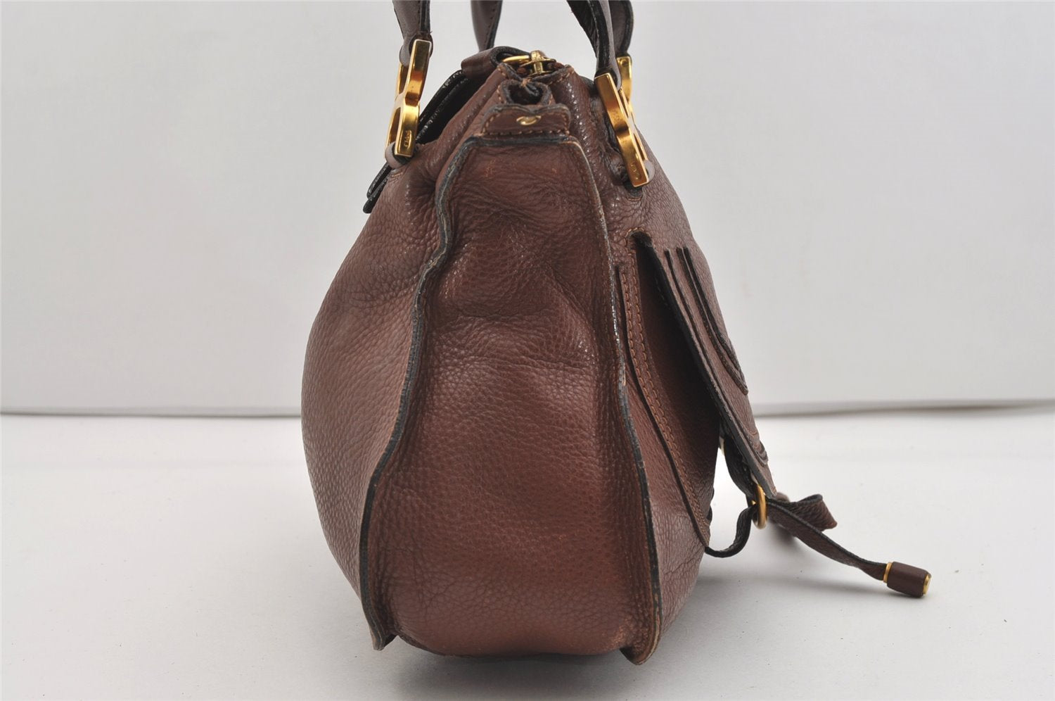 Authentic Chloe Vintage Marcie Leather 2Way Shoulder Hand Bag Purse Brown 2390J