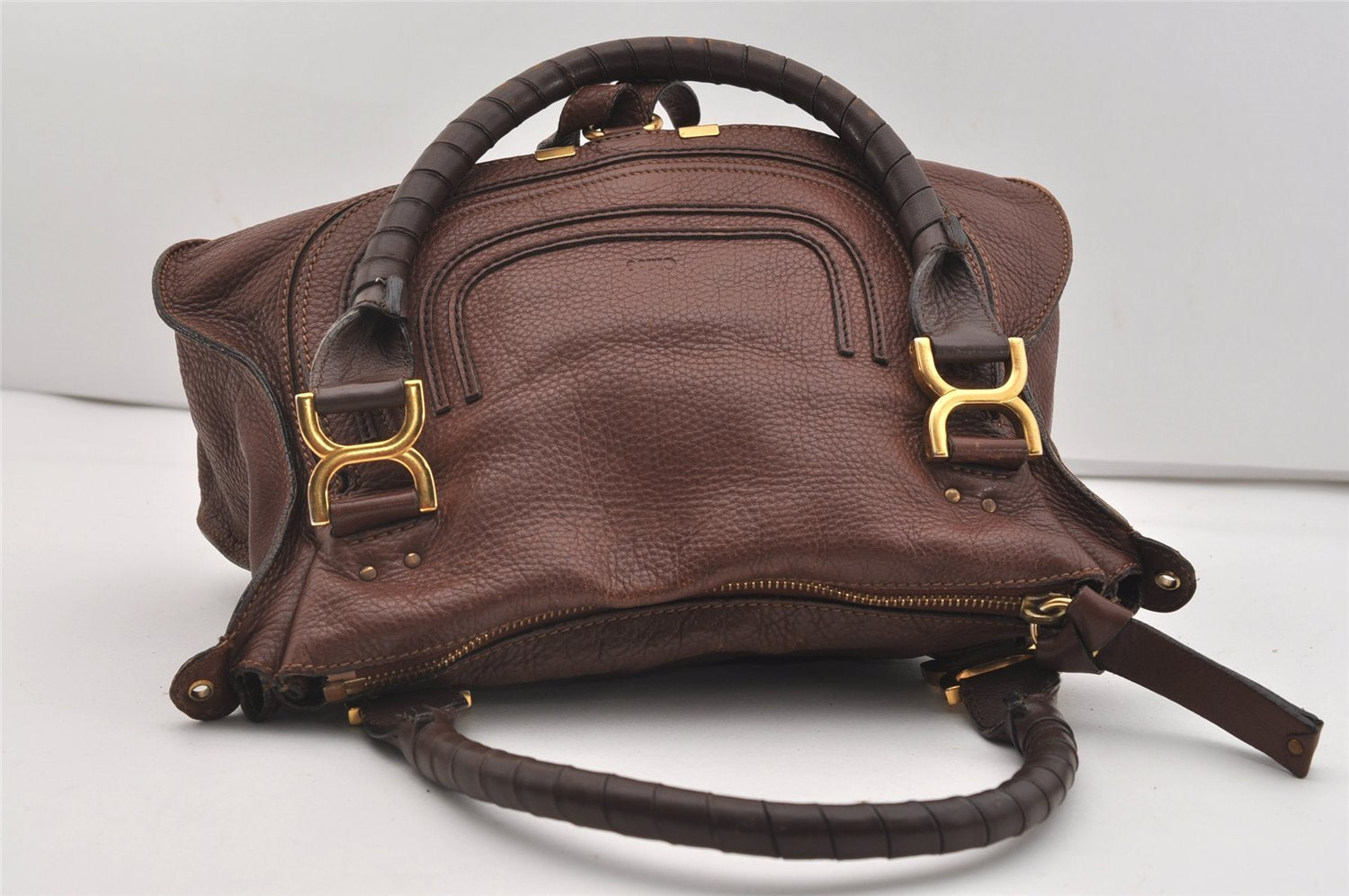 Authentic Chloe Vintage Marcie Leather 2Way Shoulder Hand Bag Purse Brown 2390J