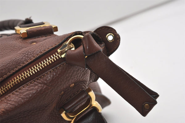 Authentic Chloe Vintage Marcie Leather 2Way Shoulder Hand Bag Purse Brown 2390J