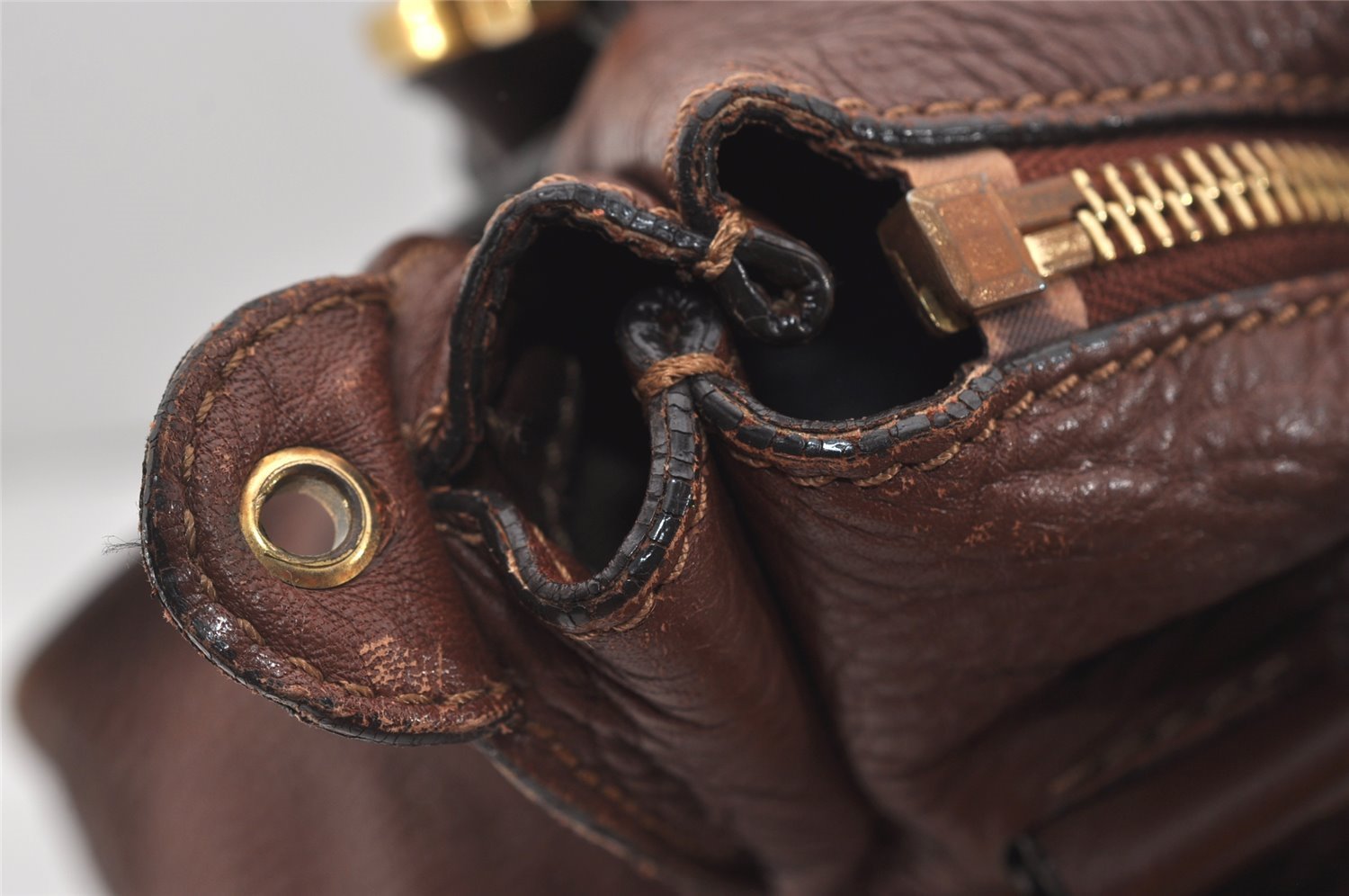 Authentic Chloe Vintage Marcie Leather 2Way Shoulder Hand Bag Purse Brown 2390J