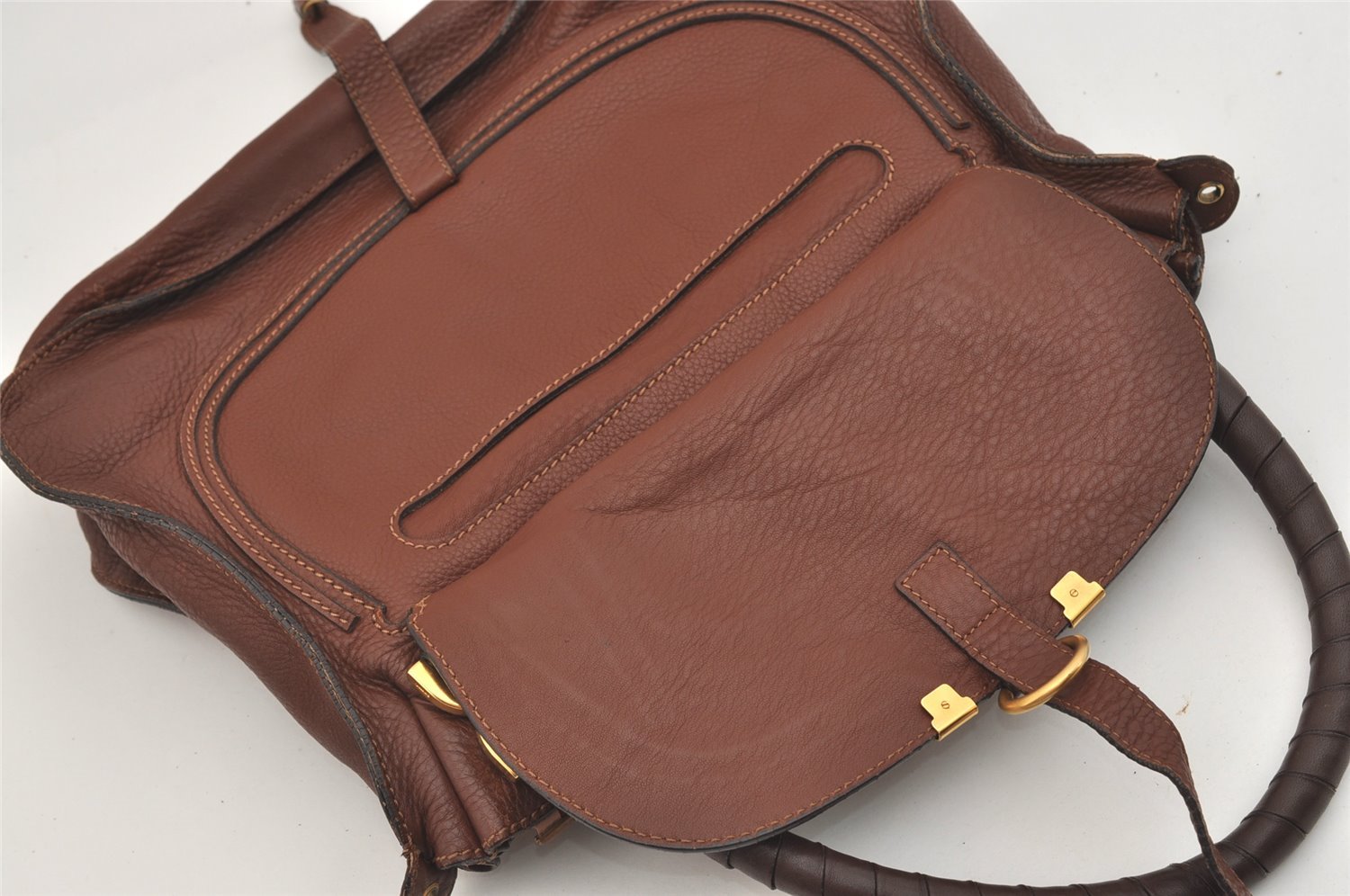 Authentic Chloe Vintage Marcie Leather 2Way Shoulder Hand Bag Purse Brown 2390J