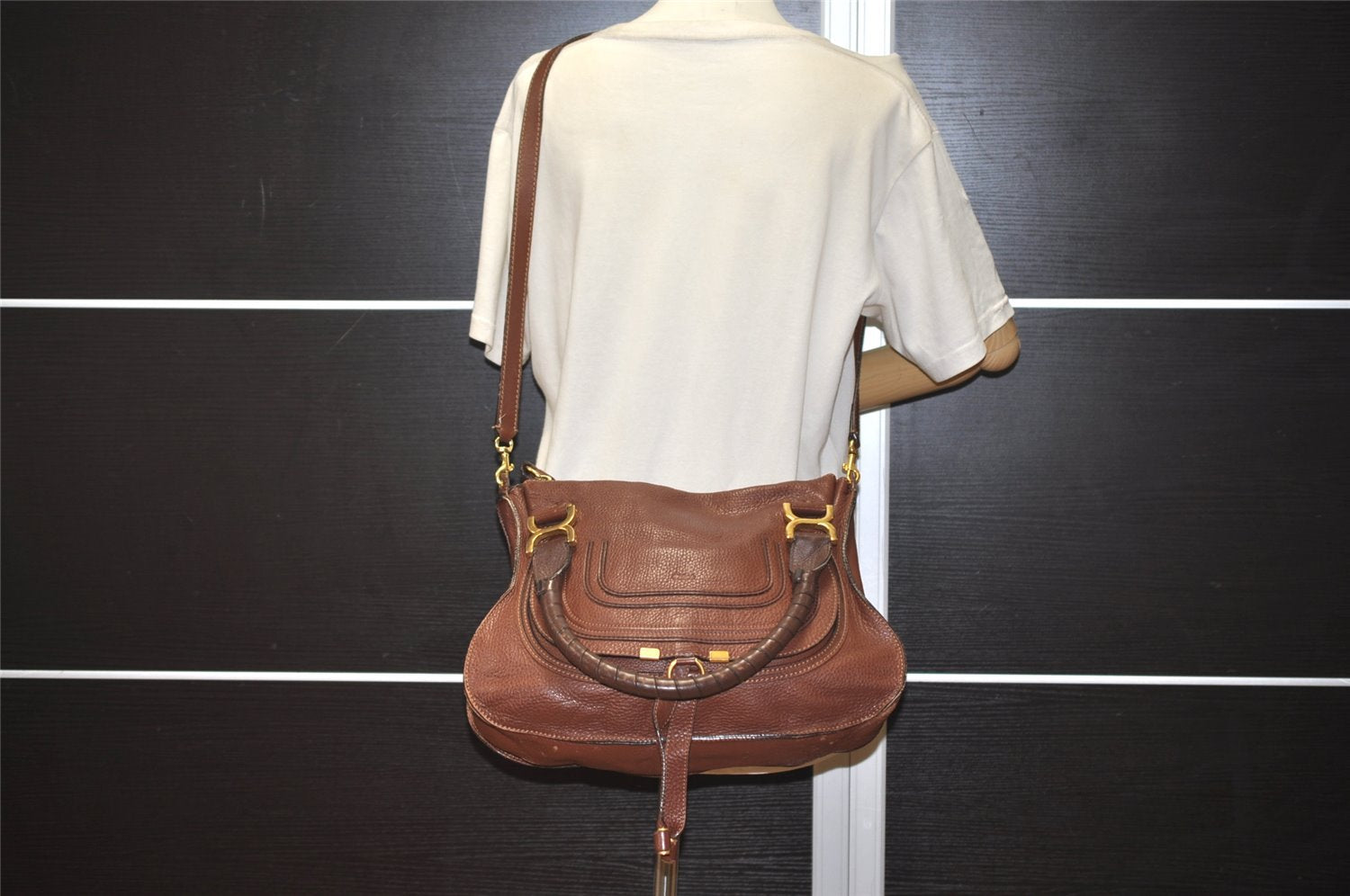 Authentic Chloe Vintage Marcie Leather 2Way Shoulder Hand Bag Purse Brown 2390J