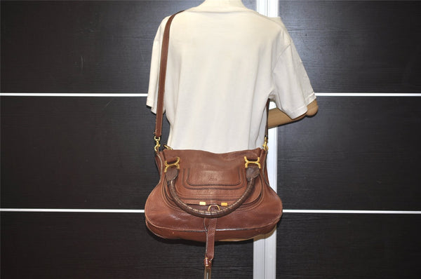 Authentic Chloe Vintage Marcie Leather 2Way Shoulder Hand Bag Purse Brown 2390J