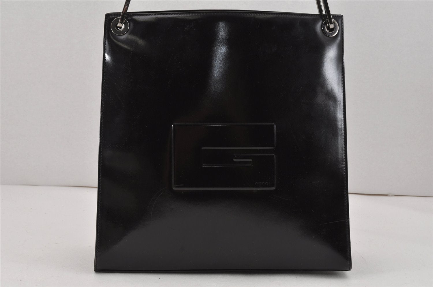 Authentic GUCCI Vintage Shoulder Hand Bag Purse Enamel Black Junk 2391K
