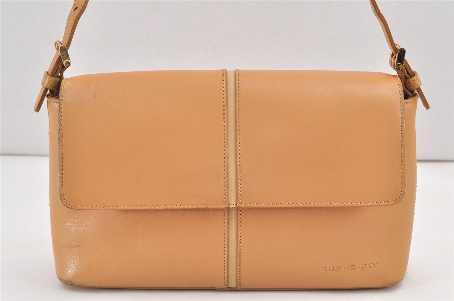 Authentic BURBERRY Vintage Leather Shoulder Hand Bag Purse Beige 2392K