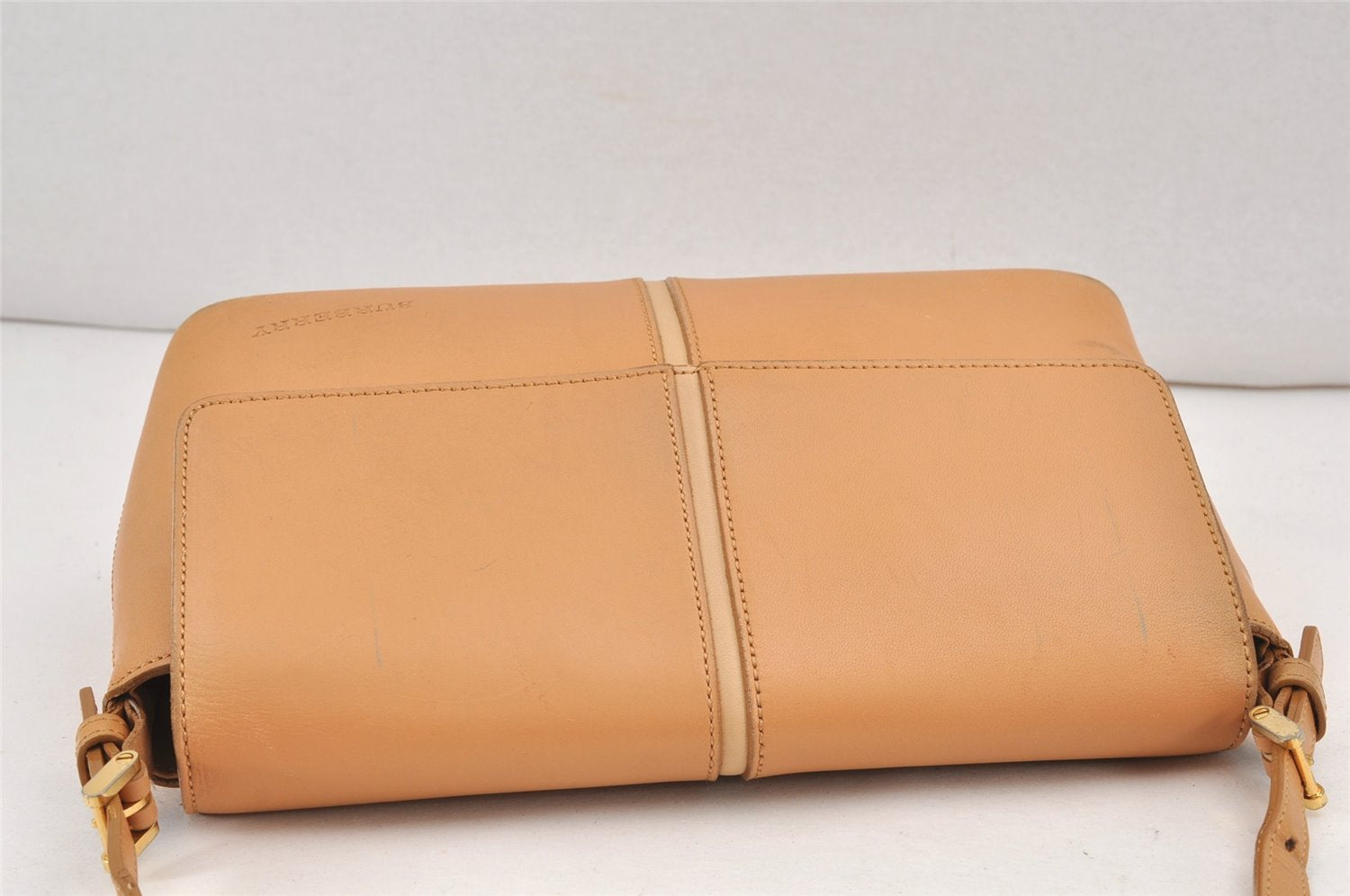 Authentic BURBERRY Vintage Leather Shoulder Hand Bag Purse Beige 2392K
