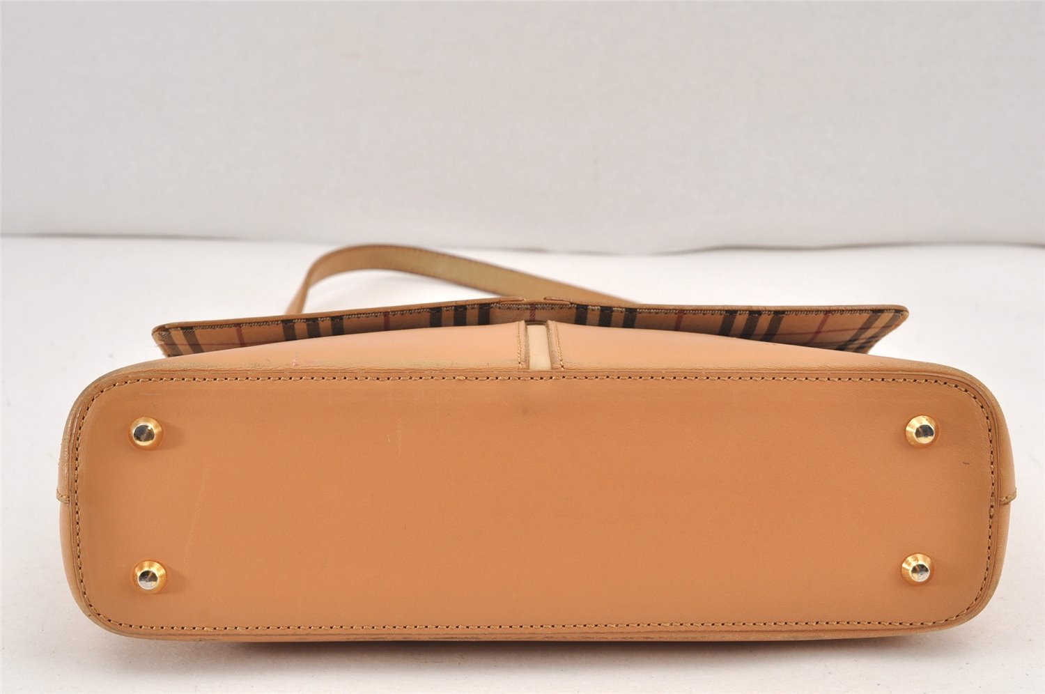 Authentic BURBERRY Vintage Leather Shoulder Hand Bag Purse Beige 2392K