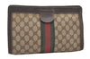 Authentic GUCCI Web Sherry Line Clutch Hand Bag Purse GG PVC Leather Brown 2393J